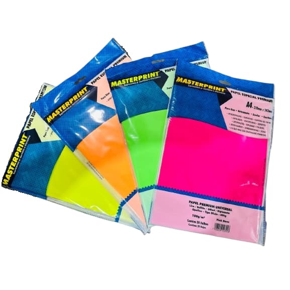Papel Premium NEON A4 180g - 20 folhas - MasterPrint - Papel para artesanato