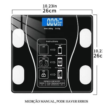 Balança Bioimpedancia Digital Bluetooth Corporal até 180kg Resultado Pelo Celular