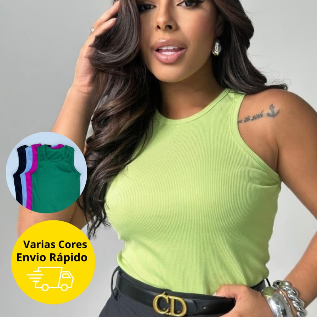 Regata Feminina  Básiaca Blusa Americana Canelada Moda Tendência Ribana