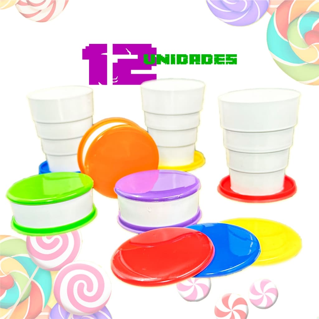 12 Unid Copo Retratil Infantil Plastico Kit Festa Lembrancinha Copinho Escolar Passeio Ferias