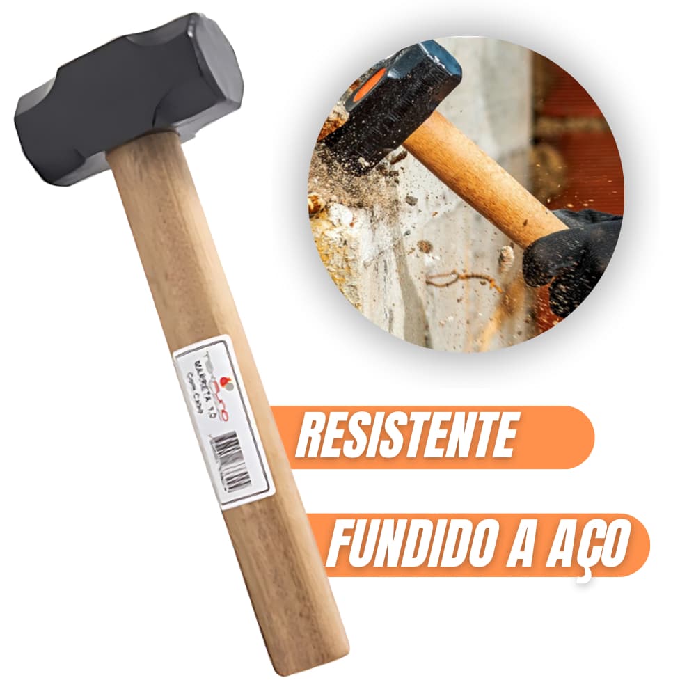 Marreta De Aço 0,5 kg Com Cabo De Madeira Tekfund Multiuso Quebra Tudo Concreto Cerâmica Resistente