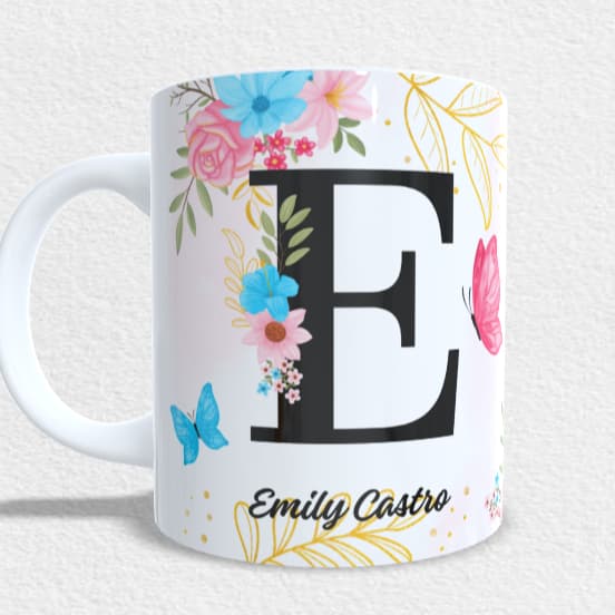 Caneca Xícara Personalizada Presente Com Seu  Nome Floral