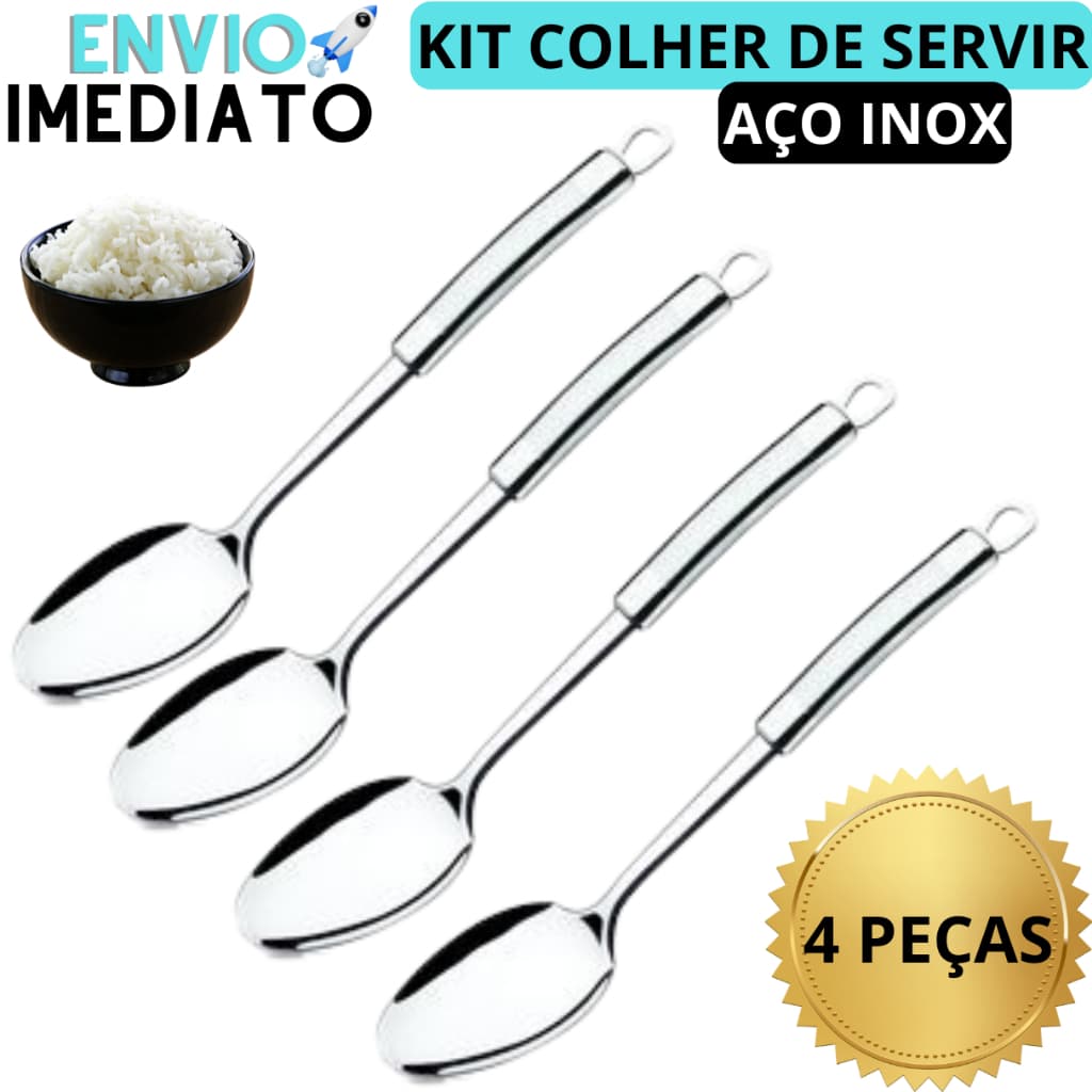 Kit 4 Colher de Arroz Grande Colher de Servir Grande 30 CM Aço Inox Ideal Para Restaurantes Lanchonetes