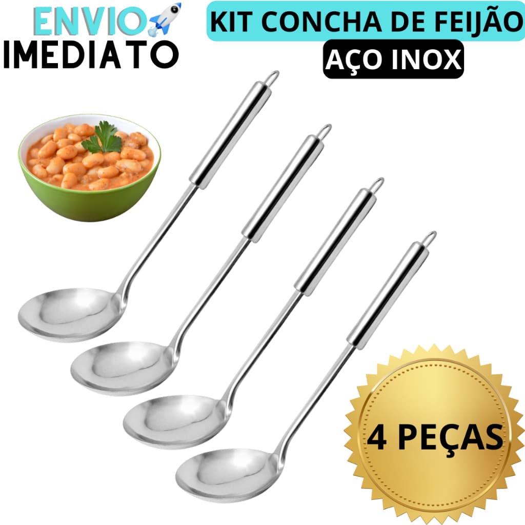 Kit 4 Conchas Aço inox Concha de Feijão, Feijoada, Caldos, Sopas, Molhos Resistente De Alta Qualidade Cozinha Restaurantes