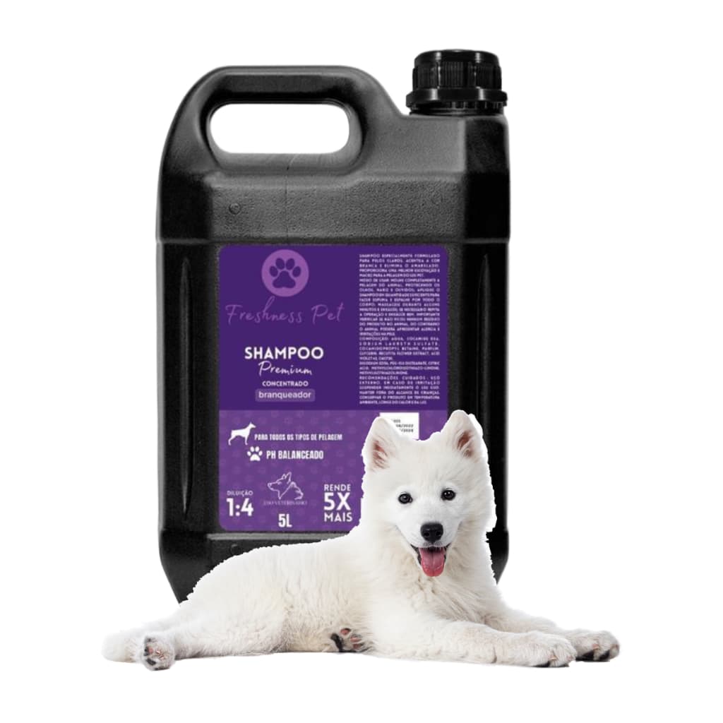 Shampoo Pet Matizador Branqueador 5 Litros Profisssional Pet Shop Banho e Tosa Rende 5x mais