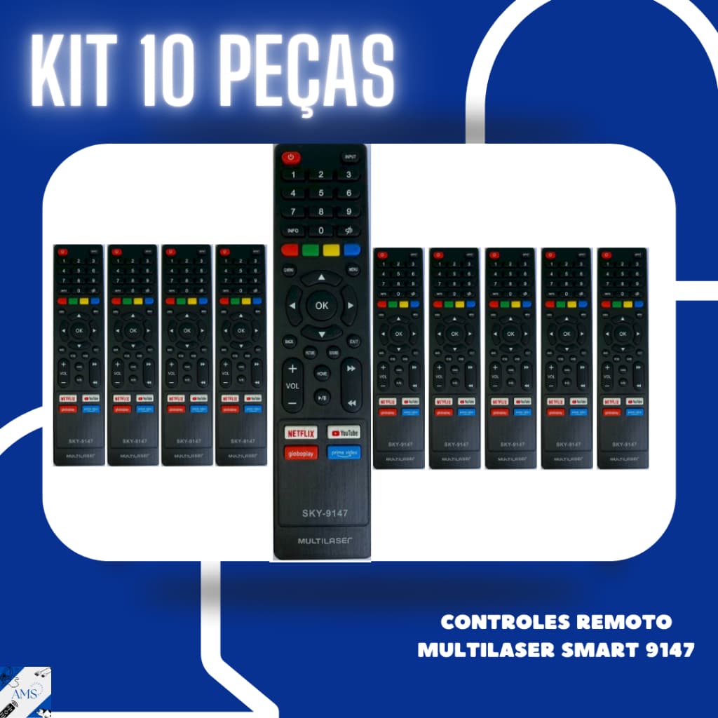Kit 10 peças controle remoto Multi Laser Smart Netflix Globoplay Youtube Prime 9147