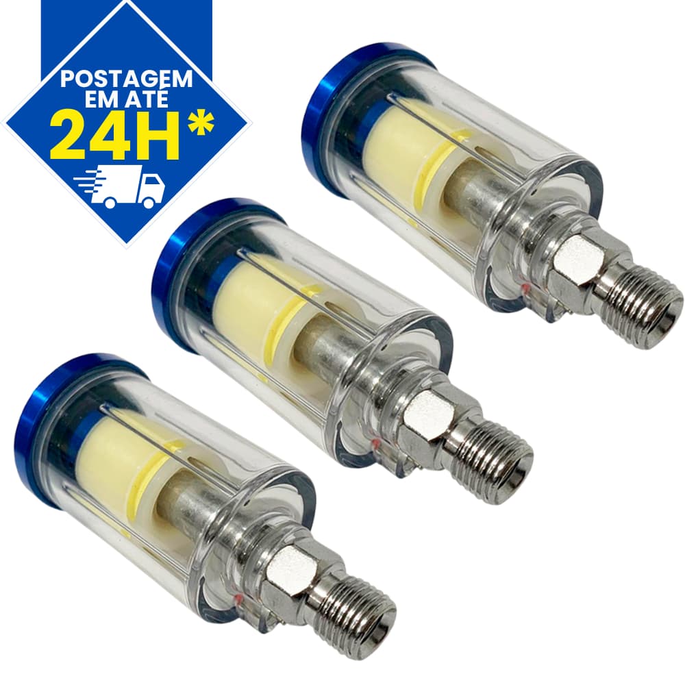 Kit 3 Mini Filtro De Ar Comprimido Para Pistola De Pintura Rosca 1/4 Acessório Compressor Ferramenta Reparo Construção