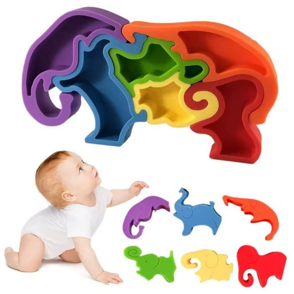 Brinquedo Infantil Montessori Elefante Encaixar Formas Cores