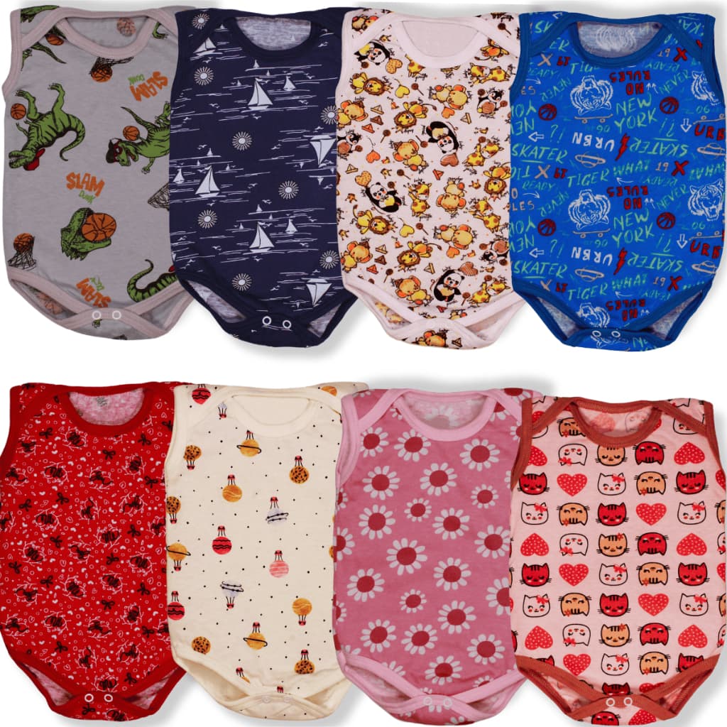Kit 4 Peças Body Regata Bebe Estampado  100% Algodão Menino E Menina