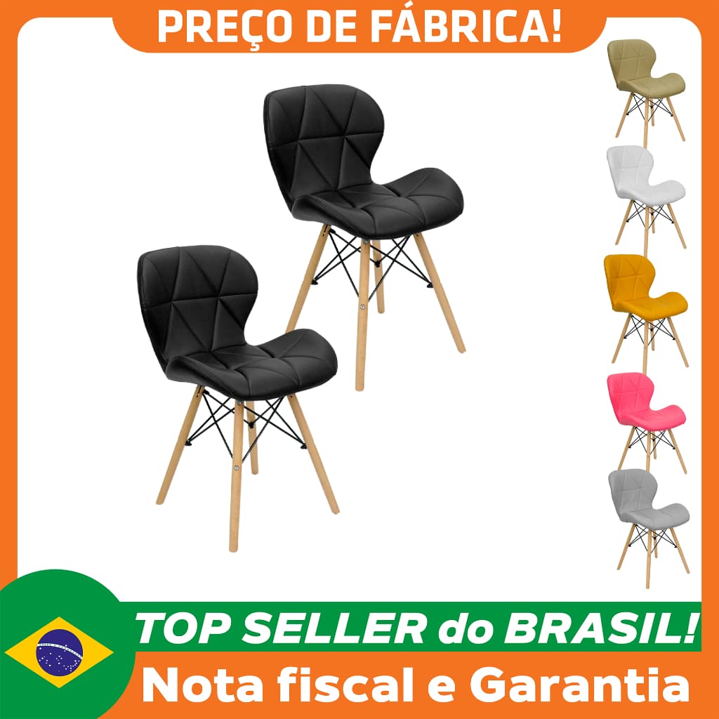 Kit 2 Cadeiras Charles Eames Eiffel Slim Wood Estofada
