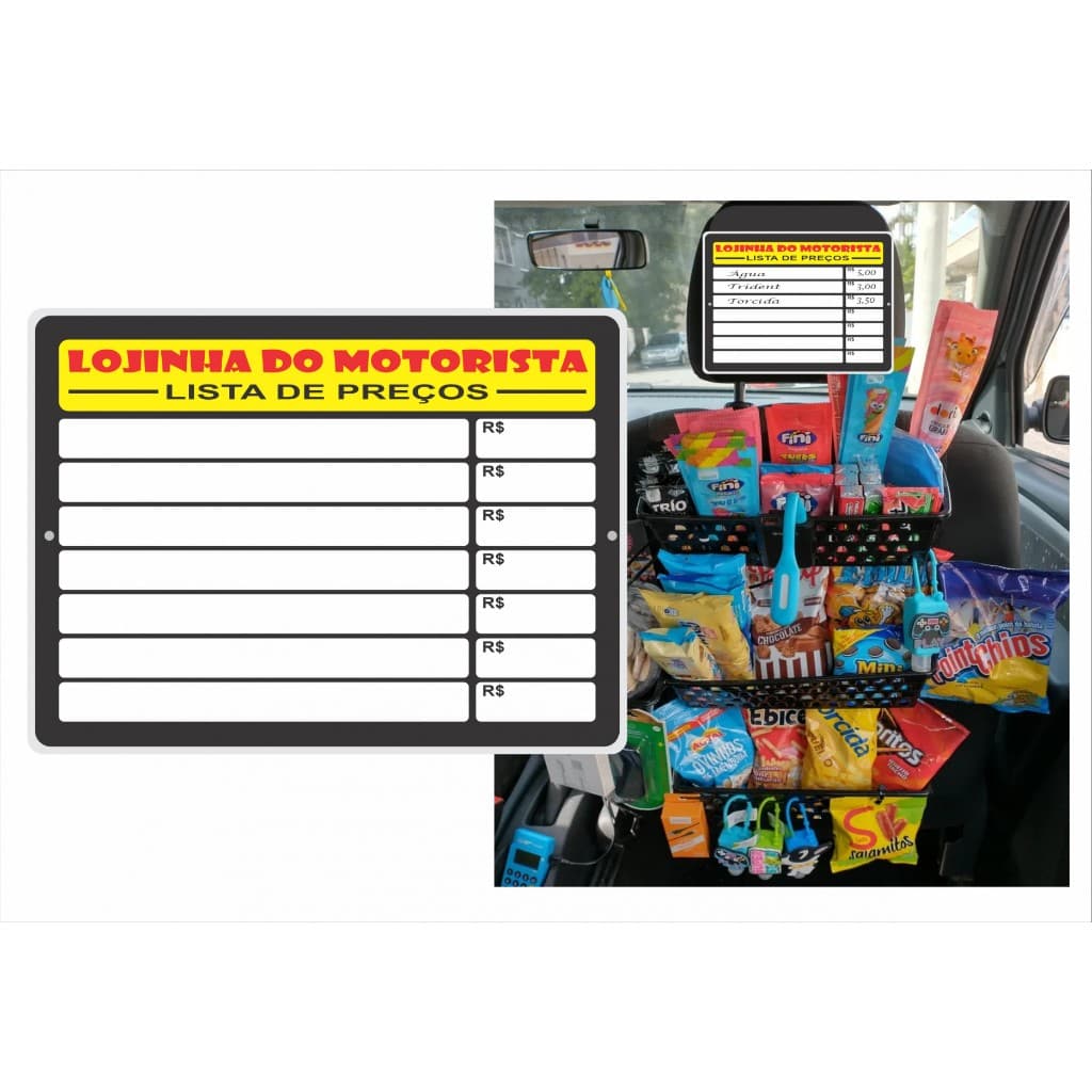 Plaquinha Informativa para Motorista de Aplicativo Uber 99 Placa lista de Preços Reutilizavel