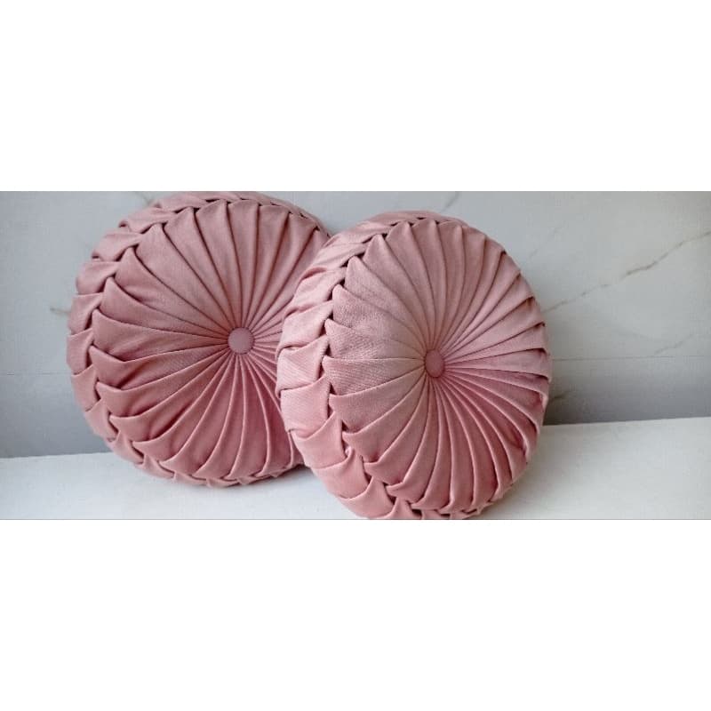 kit 2 almofadas redondas artesanal veludo rosê 35 cm