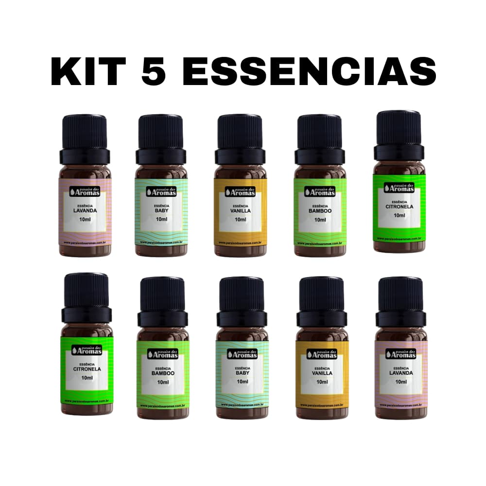 Kit 5 Essências Concentradas 10ml Paraíso dos Aromas - Aromatizador Umidificador Difusor
