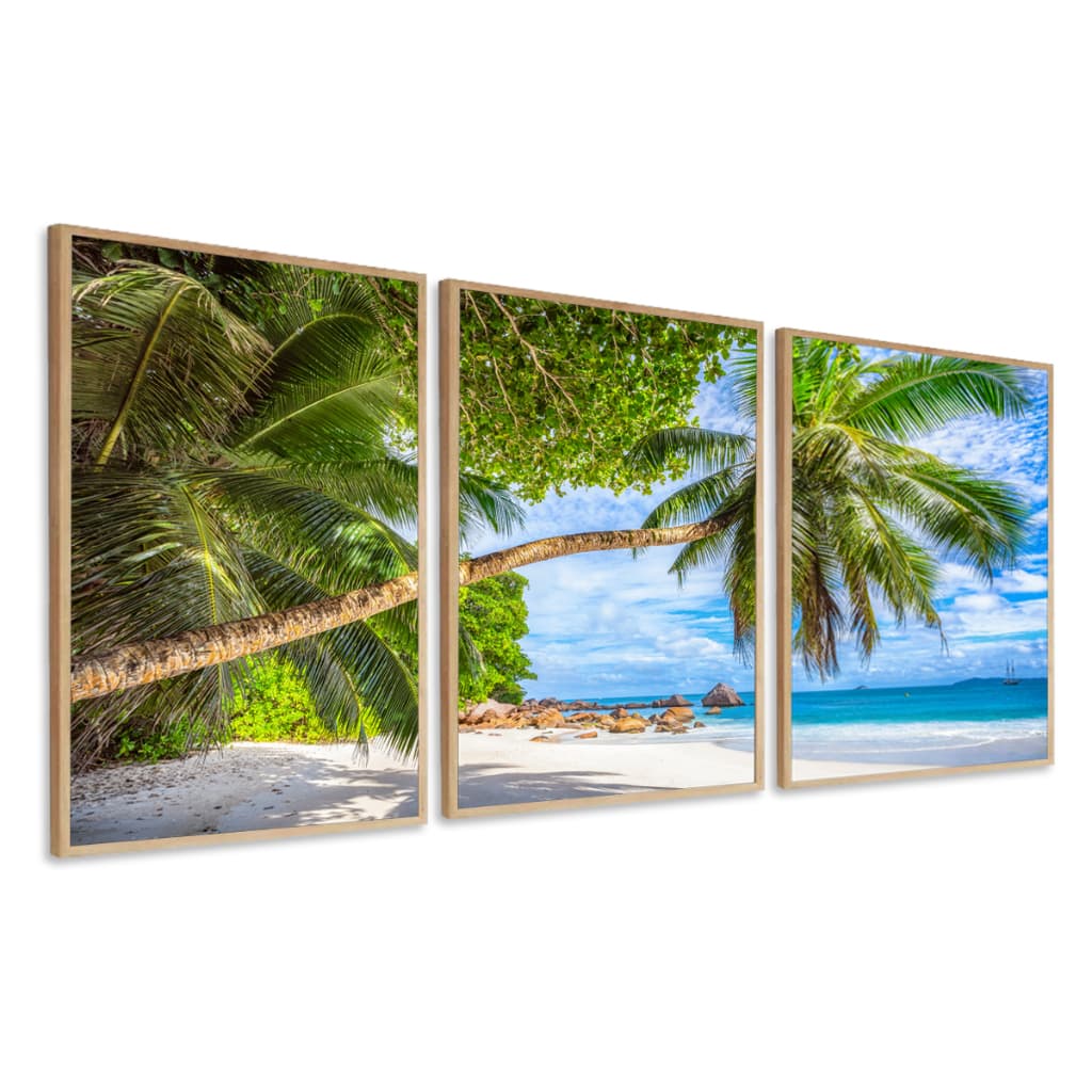 Quadros Decorativos Praia Coqueiro paisagem paradisiaco por sol luxo sala com moldura