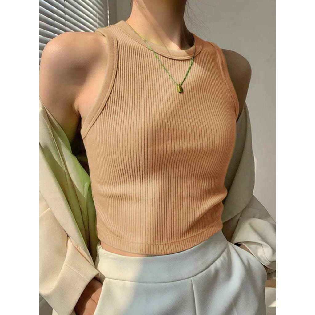 Blusa Feminina Sólido Canelado Colete Tecido De Ribana P M G