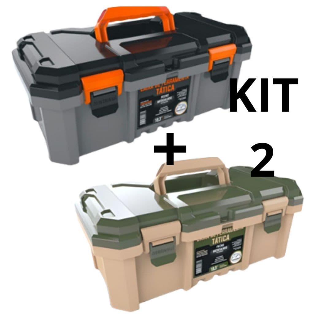 Kit 2 Caixa De Ferramentas Vazias Grande Reforçada Tática 18.3" PP Metasul Envio Imediato