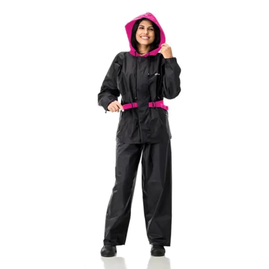 Capa De Chuva Feminino Nylon Pantaneiro Com Capuz Impermeável Motoqueiro Motoboy
