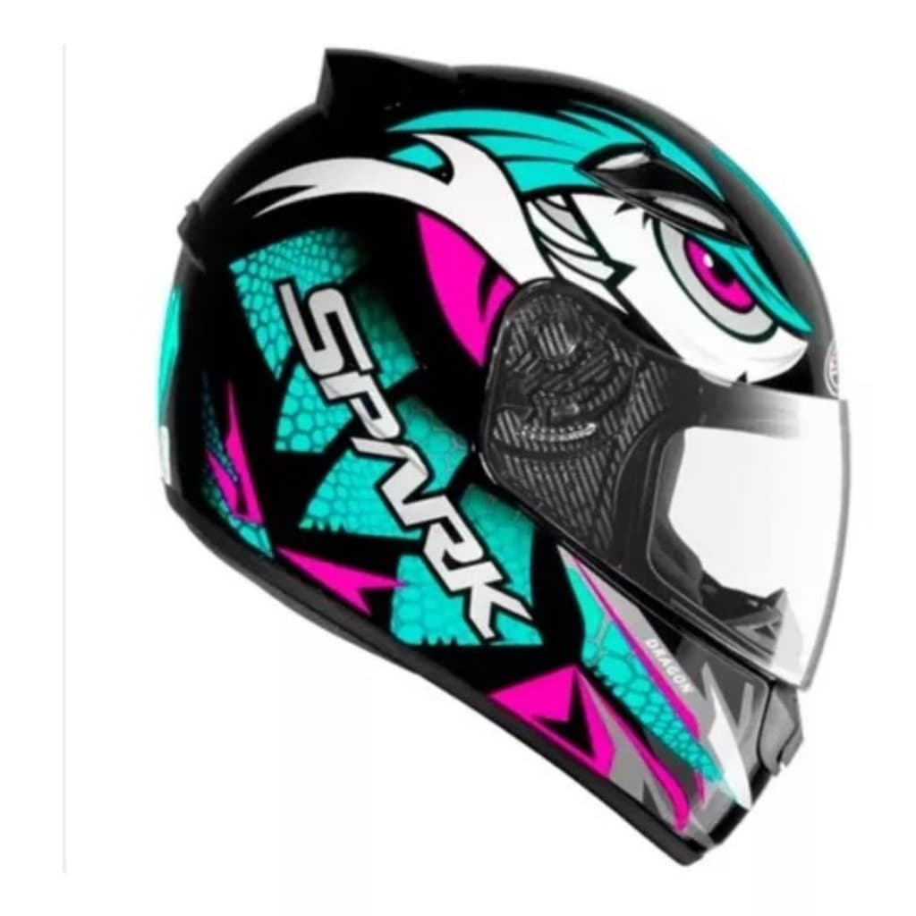 Capacete Fechado Spark Dragon Preto Fosco/azul Tifanny Feminino Pronta Entrega Emediato em Oferta Barato Promocional Capacete fechado de menina tamanho 56 58