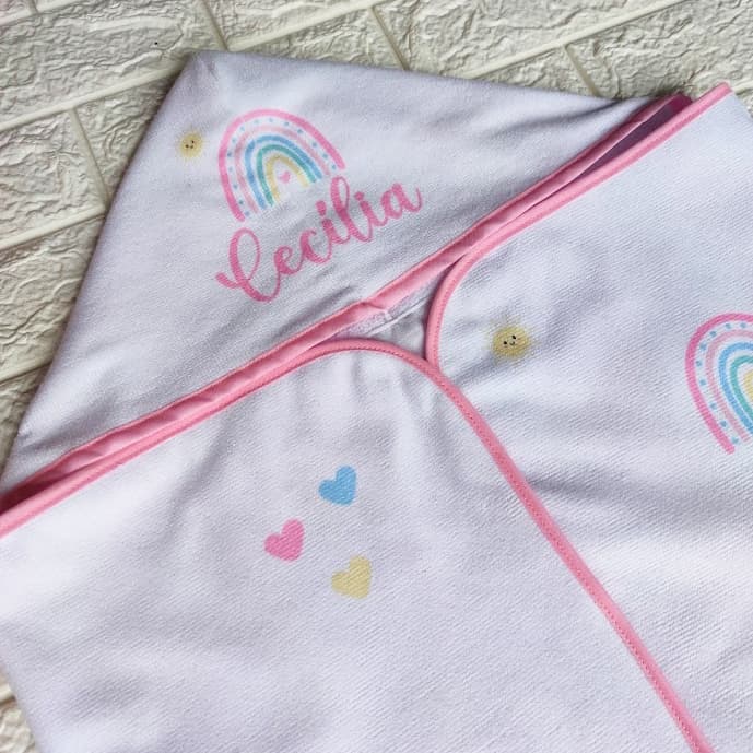 Toalha de Banho Bebê personalizada, toalha com capuz, toalha forrada com fralda quadriculada premium
