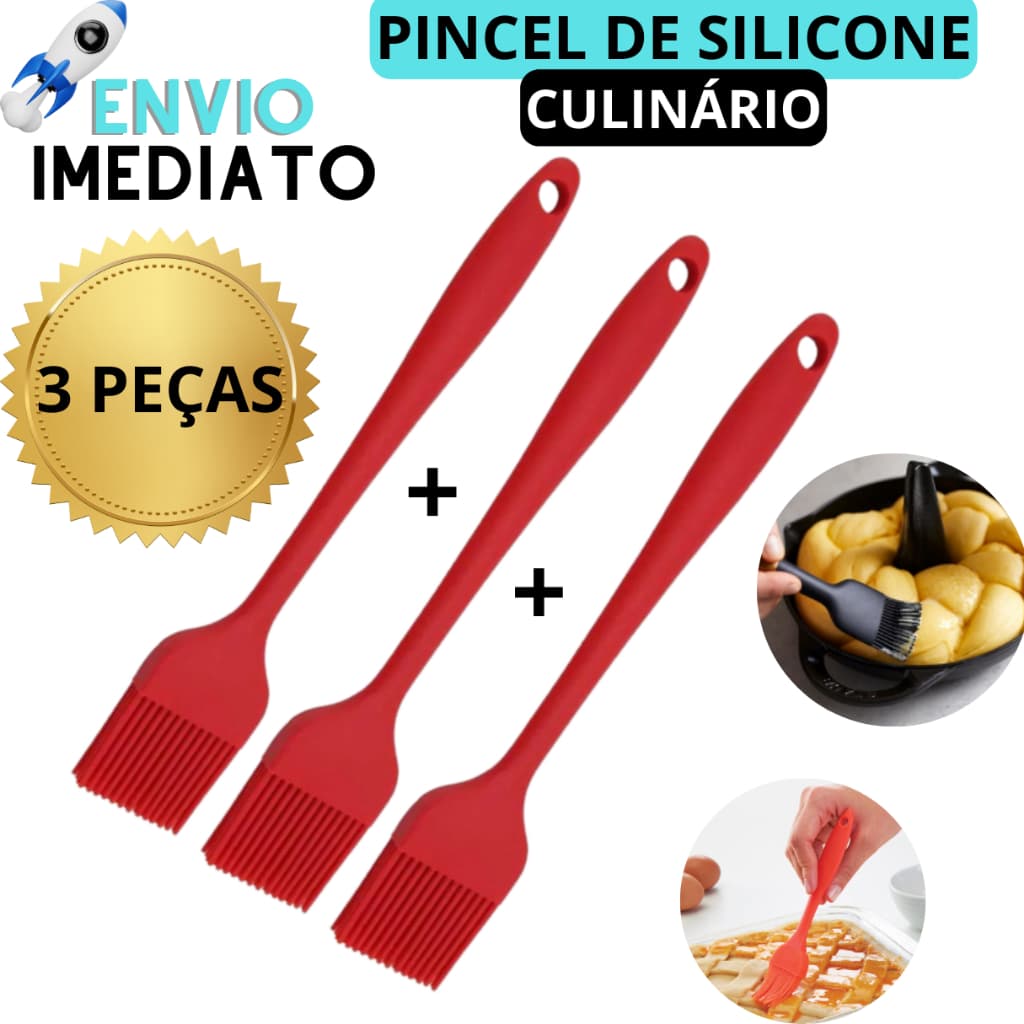 Kit 3 Pincel Culinário Pincel de Silicone Cozinha 25cm Untar Forma Pincelar Confeitaria
