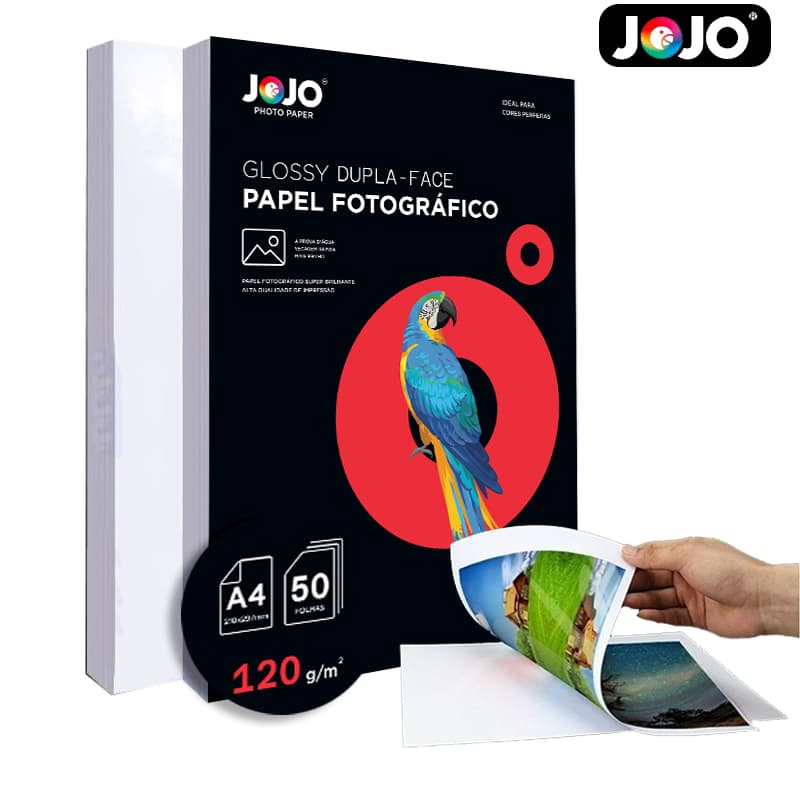500 Folhas GLOSSY 120g A4 Papel Fotográfico Dupla-Face Brilhante Resistente a Água JOJO BRASIL
