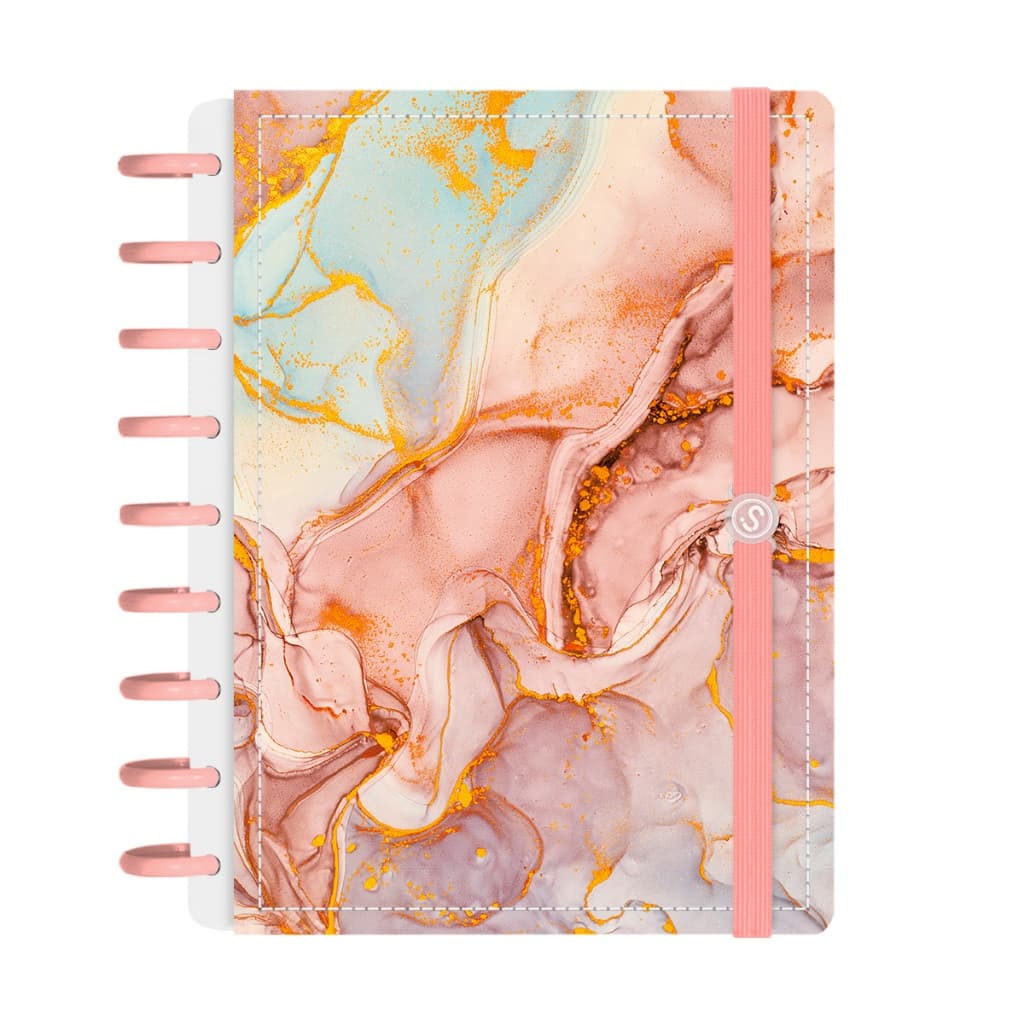 Caderno De Disco + Iscool Inteligente 140 Fls Capa Dura Mármore Cores