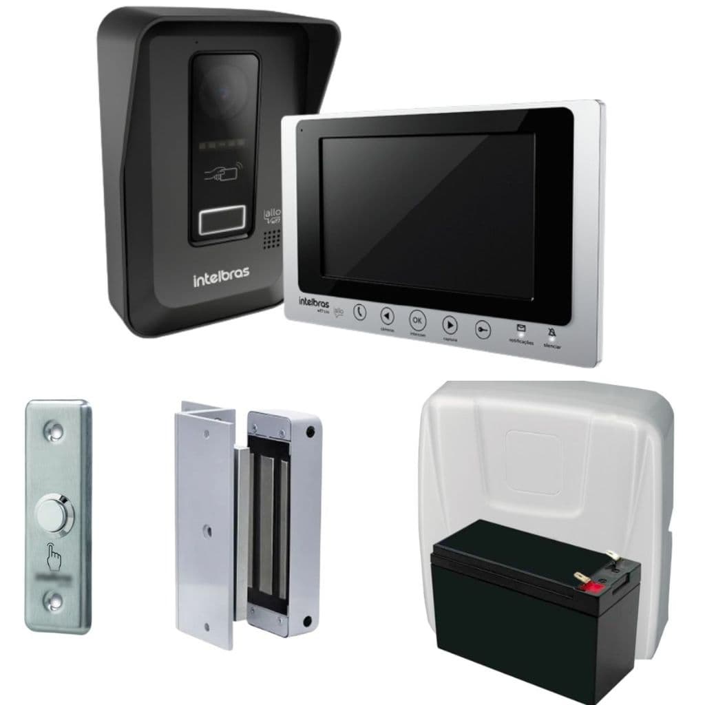Interfone Video Porteiro Wifi Wireless Via App Intelbras Allo Wt7 Lite e Fechadura Eletroima