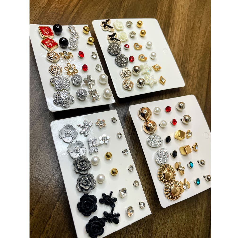 Conjunto de 12 Brincos de Cartão Combinados Prata, Dourado e outros, Kit Cartela Variados