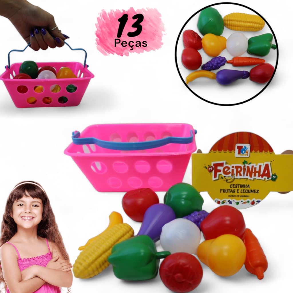 Cestinha de Feira Brinquedo Frutas Verduras Legumes Infantil