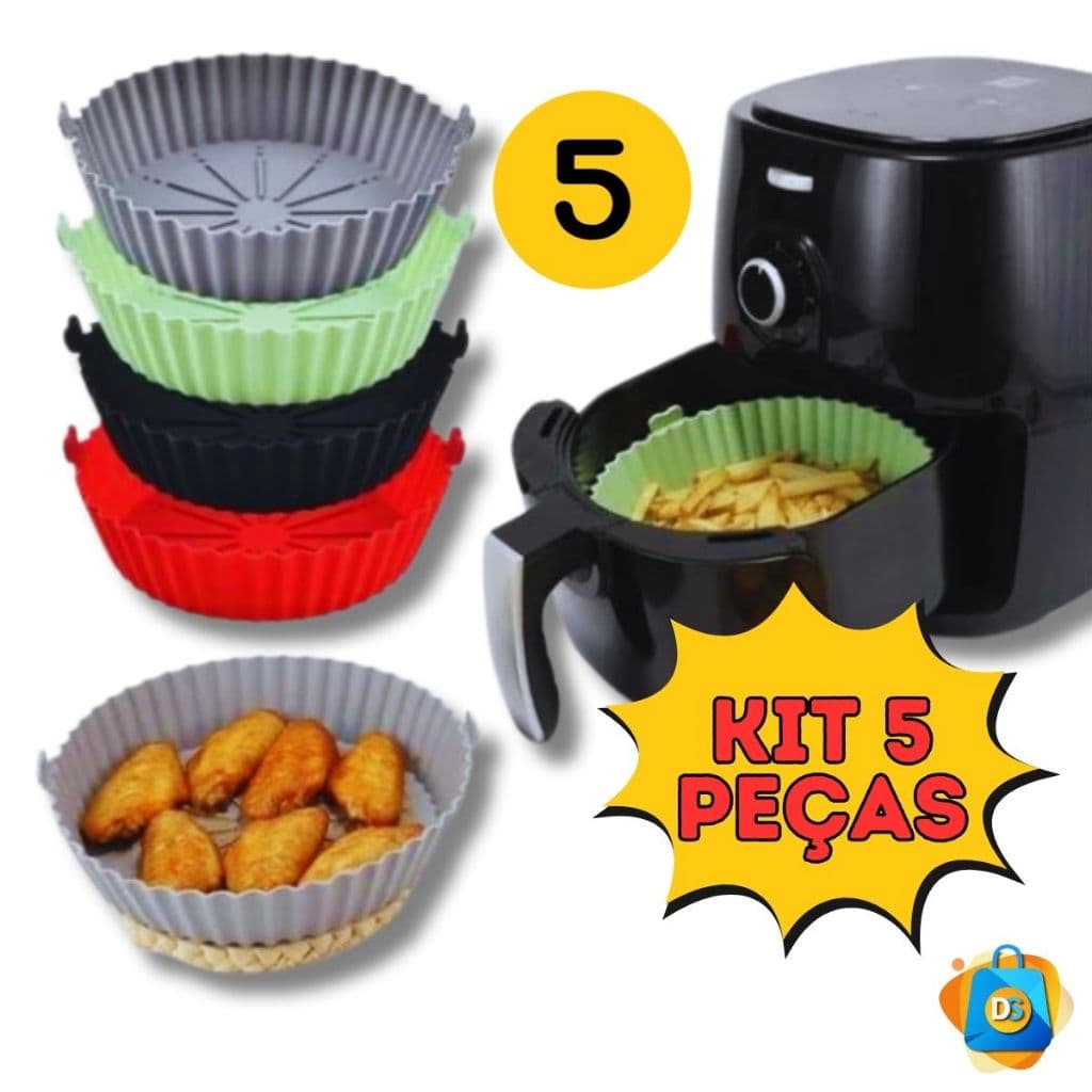 Kit 5 Formas AirFryer Silicone Assadeira Para Fritadeira Forno Microondas Flexível Lavável