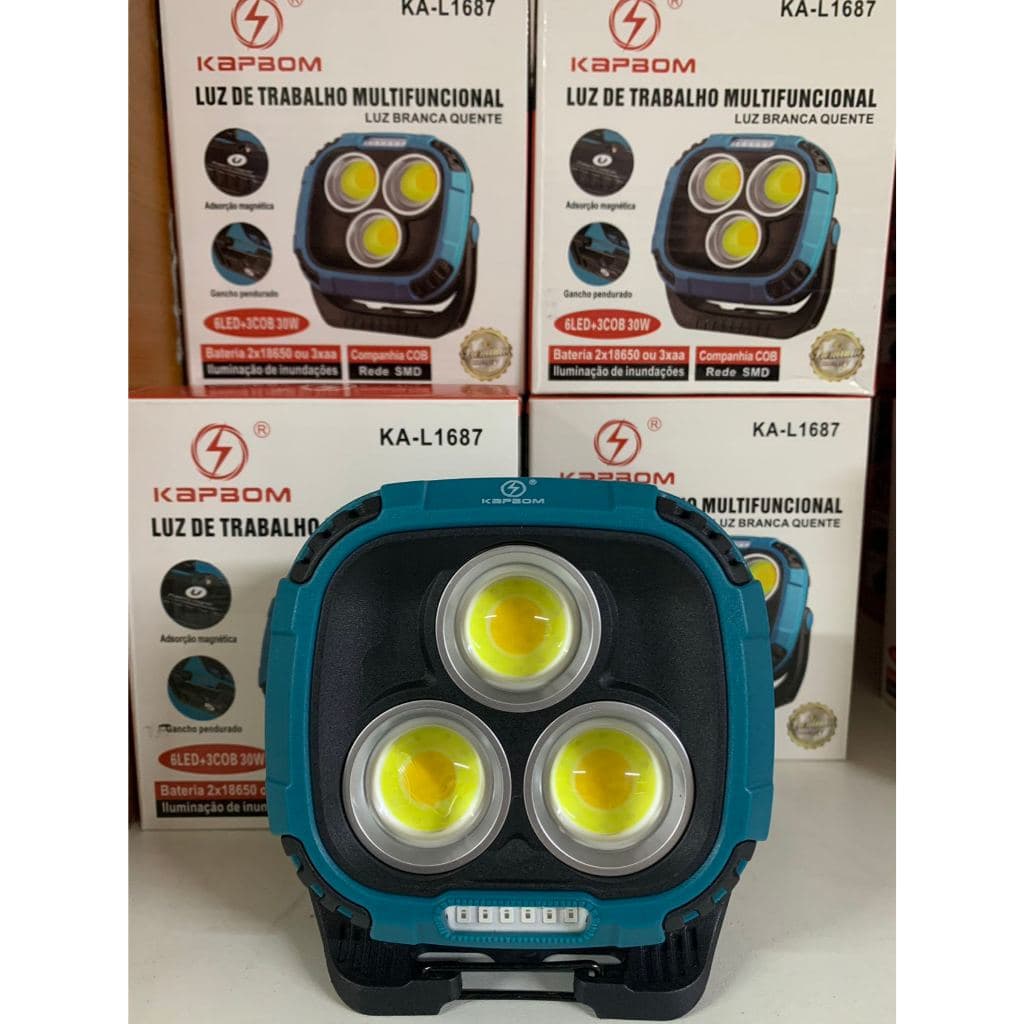Lanterna Refletor Led Recarregável 30w 3 Cor Led Portátil