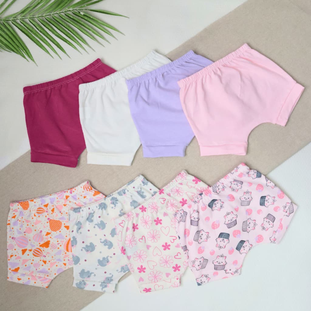Kit 8 Short de Bebê Malha Misto Liso e Estampado Verão Calor 100% Algodão Roupas Bebê P/M/G/GG
