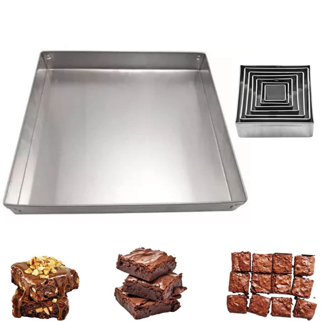 Kit Forma 35x35 Para Brownie + Jogo De 7 Cortadores Inox