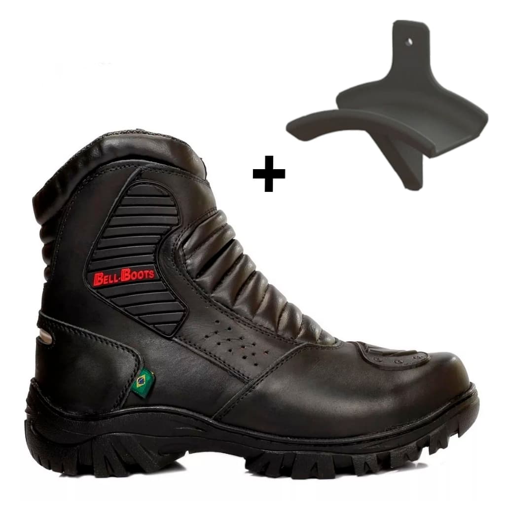 Bota Motociclista Masculina Motoboy de Couro Legitimo Bell Boots + Suporte De Parede Para Capacete