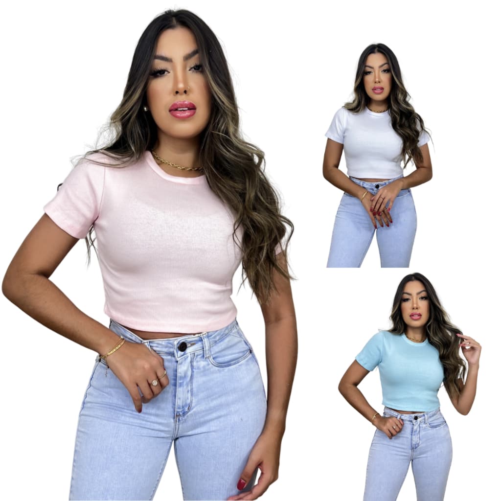 Cropped feminino canelado candy colors sem transparencia verão 2024 2025 tendencia