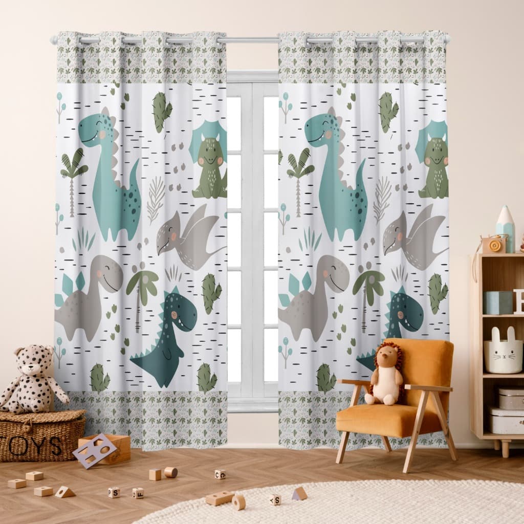 Cortina Para Quarto Infantil Menino Dino 3.00 X 2,20 Estampas Exclusivas, Decoração, Janela inteira
