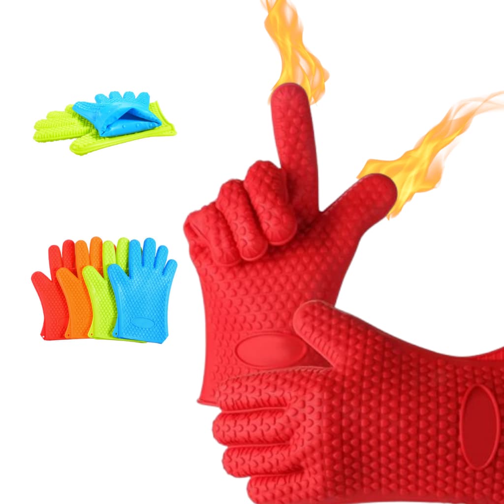 KIT 2 Luvas Térmicas De Forno Cozinha Fogão Silicone 5 Dedos Lavável até 230 Graus