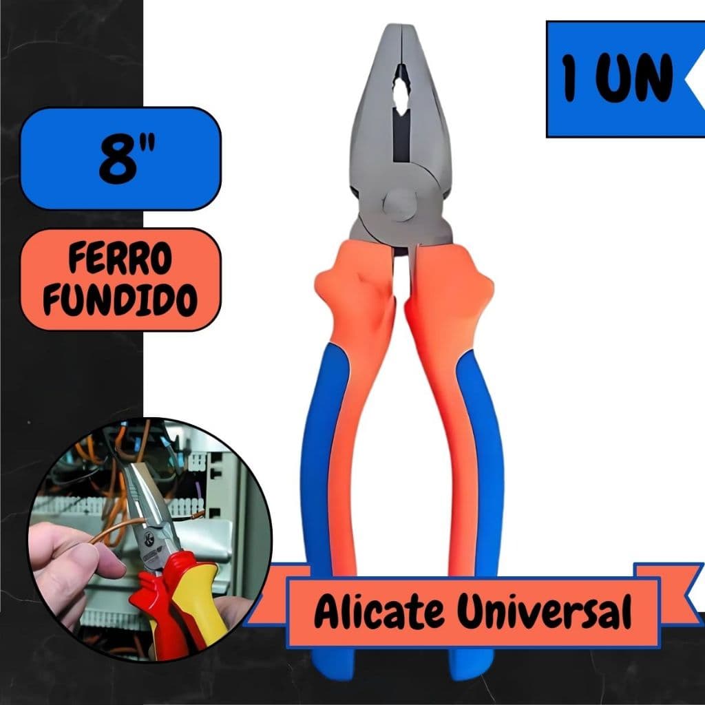 Alicate Universal Multiuso 8 Polegadas Cabo Isolado Multi Uso Profissional Emborrachado Reparos