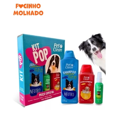 Kit Higiene Pet Clean Hora do Banho para Cães e Gatos Shampoo 700ml + Condicionador 250ml + 1 Colônia 120ml
