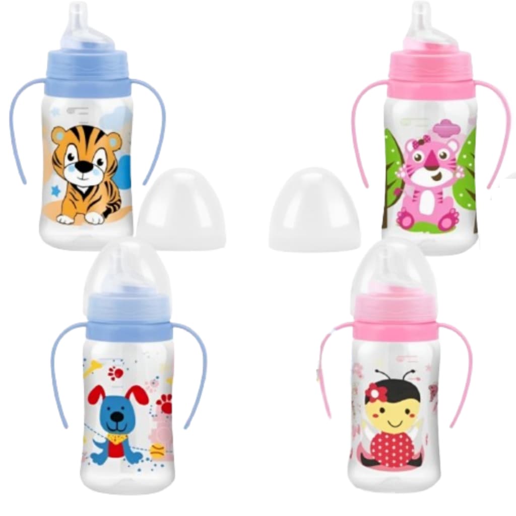 Kit 2 Copo Treinamento Bico de Silicone com Alça 270ml Copo Transição - Azul e Rosa