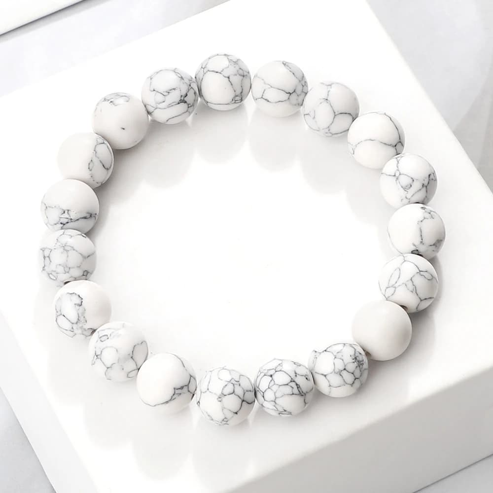 Pulseira Pedras de Bolinha Howlita Branco