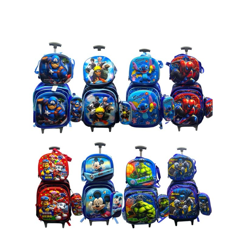 mochila escolar kit com lancheila estojo mochila com rodinha MENINOS ref 6066