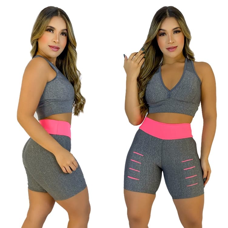 Kit Esportivo Feminino 2 Peças Conjunto Bermuda Modeladora Cintura Alta + Top Suporte Alta Sustentação