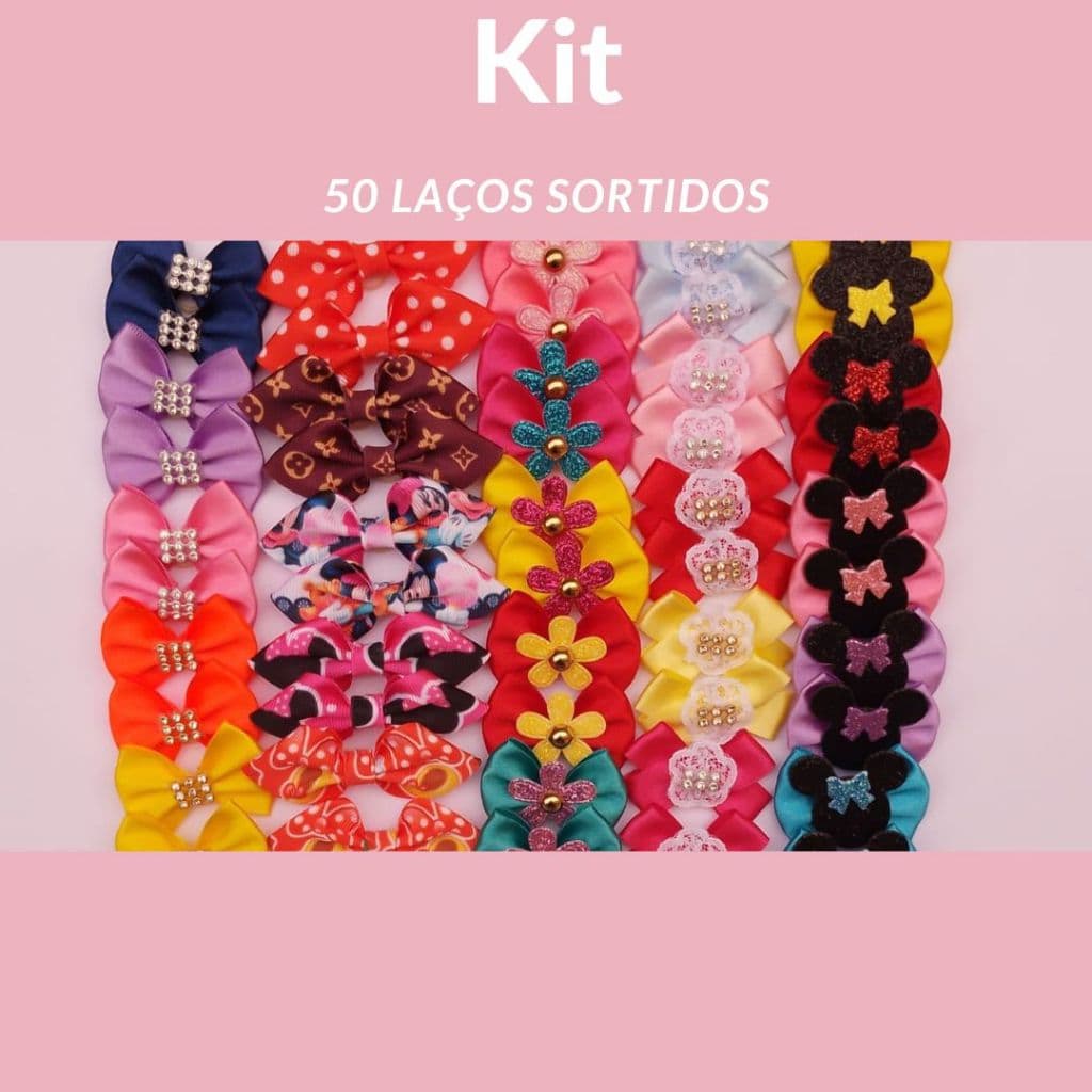 kit de laço pet para banho e tosa (50 unid. sortido)