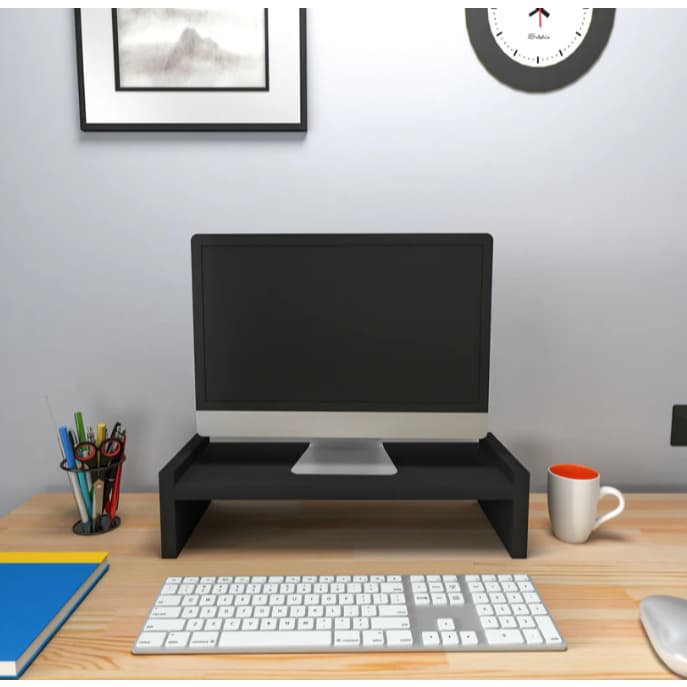 Suporte para monitor preto base notebook ergonômico para telas com base de até 45x20cm suporte elevado Home Office Mobilux Móveis