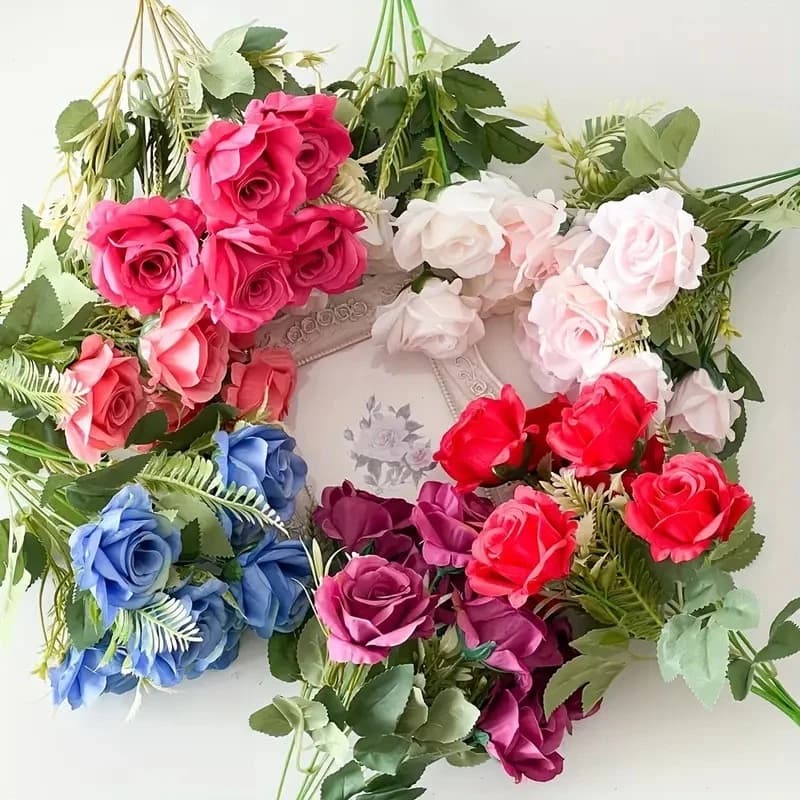 Buquê de Rosa Artificial com 7 Flores para Decorar Casamentos, Arranjos e Festas - A-31