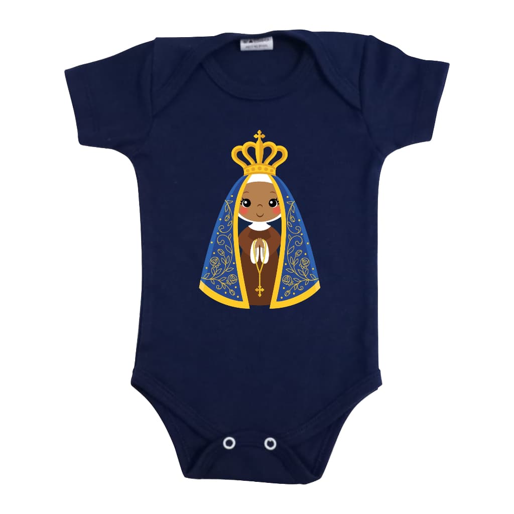 Body Infantil Preto Estampa Católica Cristã Nossa Senhora Aprecida Desenho