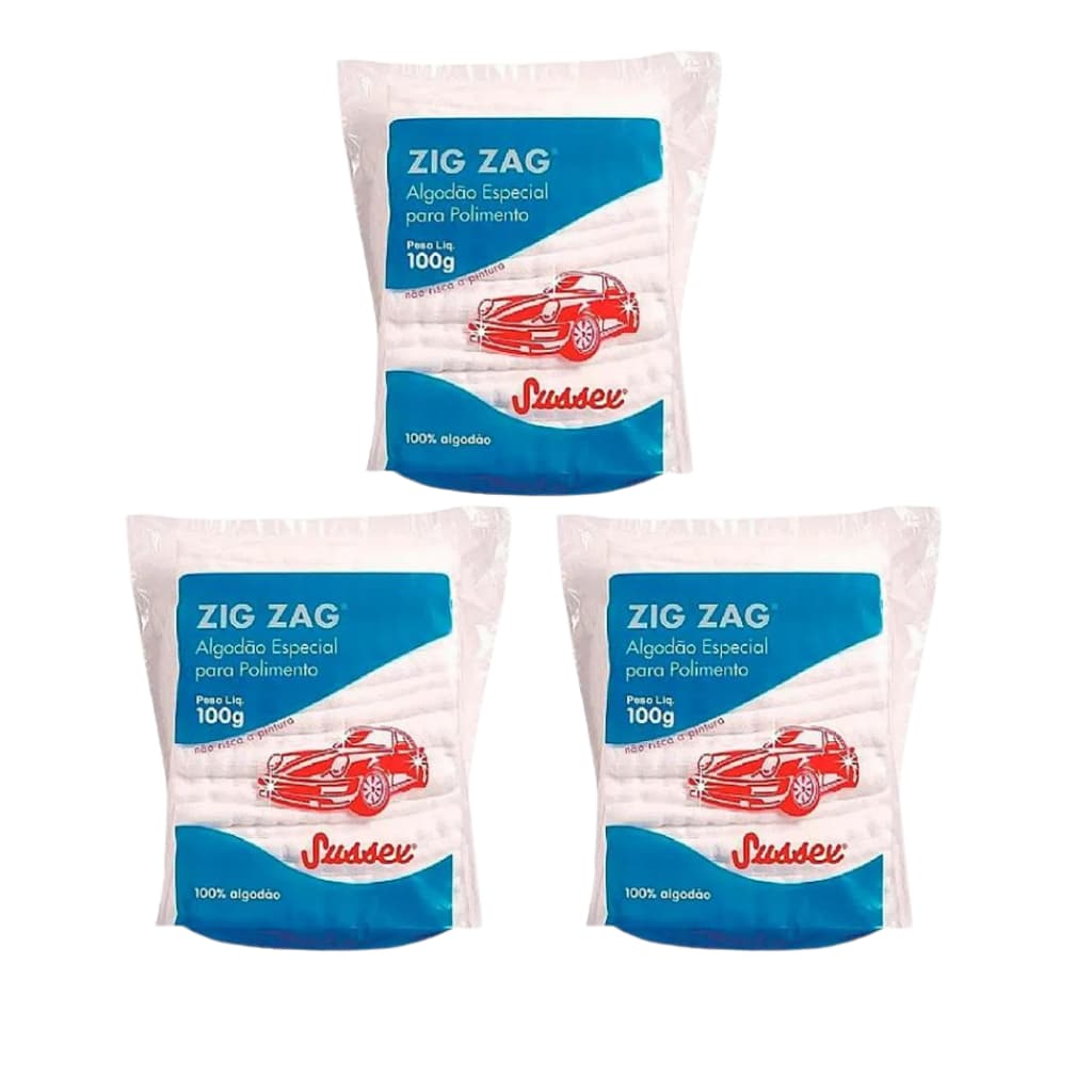 Kit 3 Algodão para Polimento Automotivo Zig zag 100gr Sussex