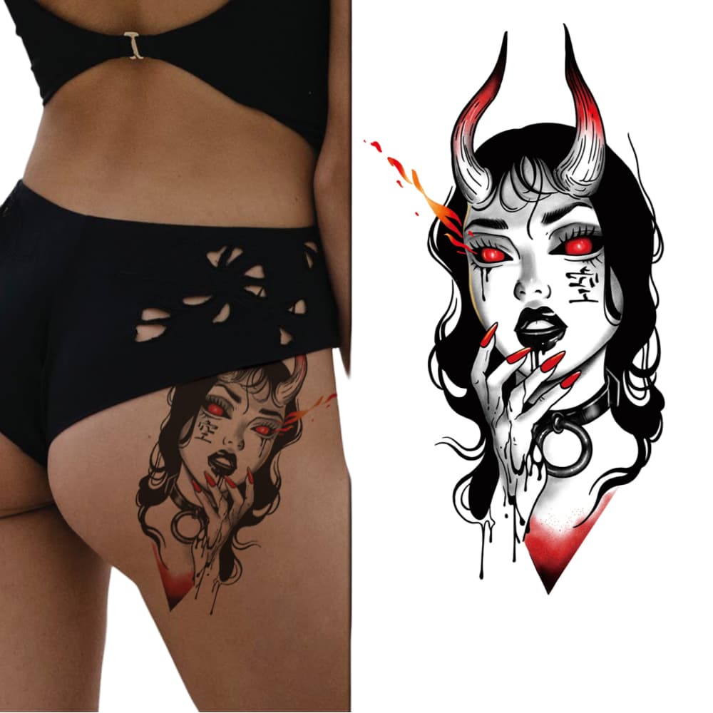 Tatuagem Temporária Garota Devil Girl Estilosa Unissex 21x15cm