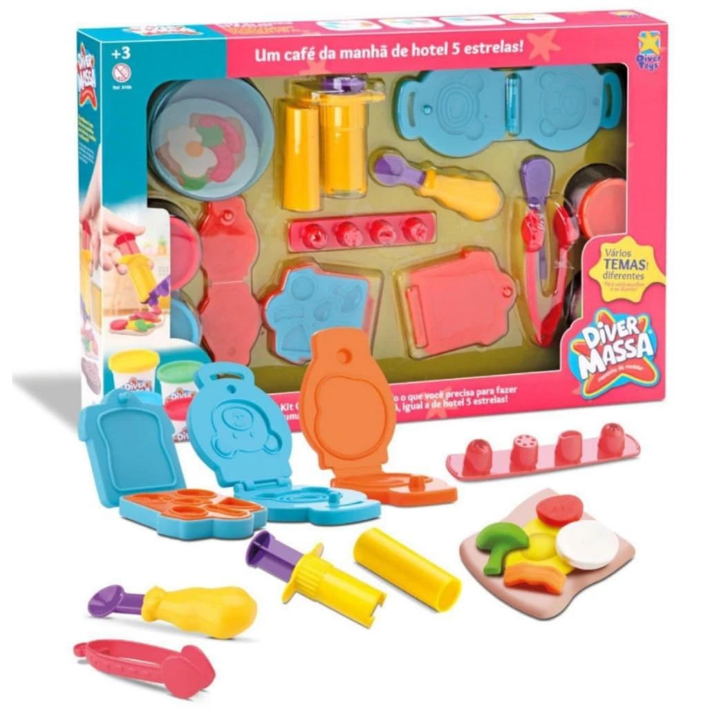 Kit Café Da Manhã Massinha Modelar C/ Acessorios Diver Massa - DiverToys 8199